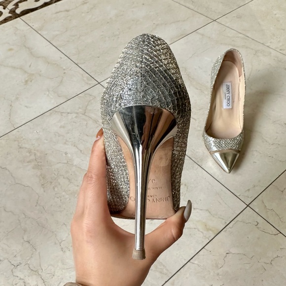 Jimmy Choo Silver Champagne Love 100 Pumps Heels 37.5 - Picture 6 of 12